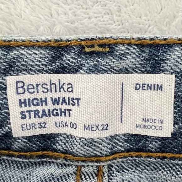 Bershka High Waist Straight Leg Denim Jeans Blue 100% Cotton Size 00 NWT Y2K - Picture 7 of 12